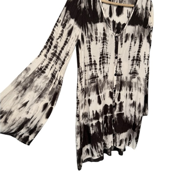 Billabong Oversized Shirt Dress With Bell Sleeve Gauzy Brown White Jr Large - Picture 6 of 15